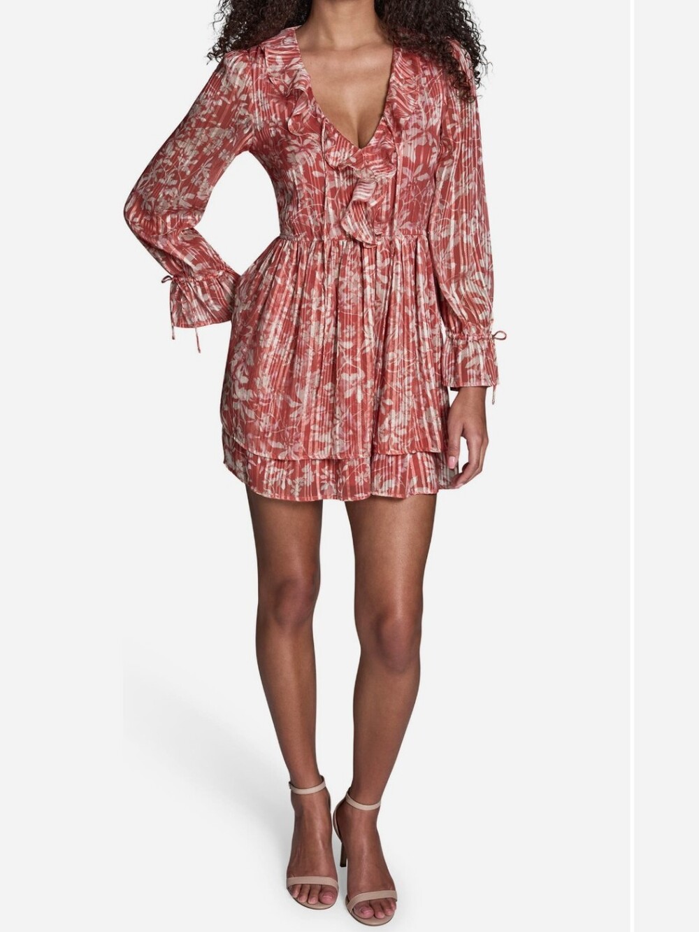 BCBG Size 8 Floral Chiffon Long Sleeve Minidress Msrp $119